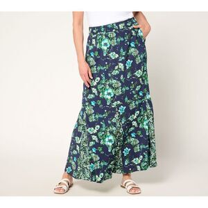 Studio Park Women's Petite Skirt PS x Terri Conn Printed Pull-on Blue A691459